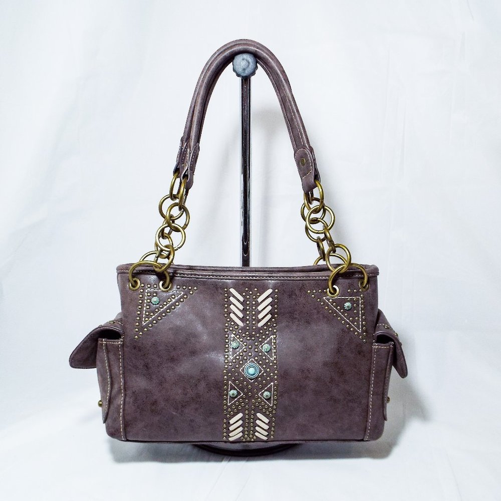 MONTANA WEST BROWN & TURQUOISE VEGAN LEATHER CONCEALED CARRY SHOULDER BAG - NEW